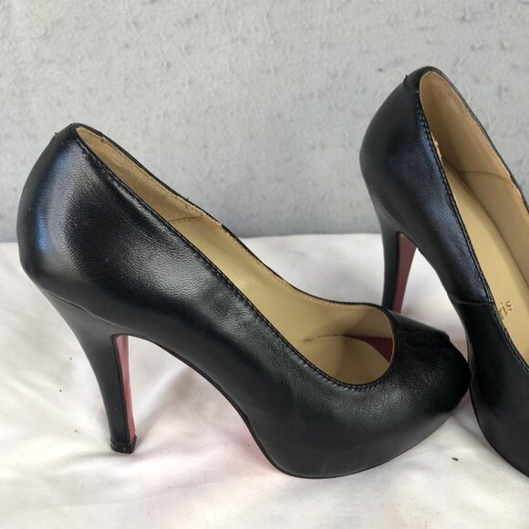 Christian Louboutin Shoes Womens Size 35 Black Peep Toe Pumps Red Sole Italy - Picture 14 of 16